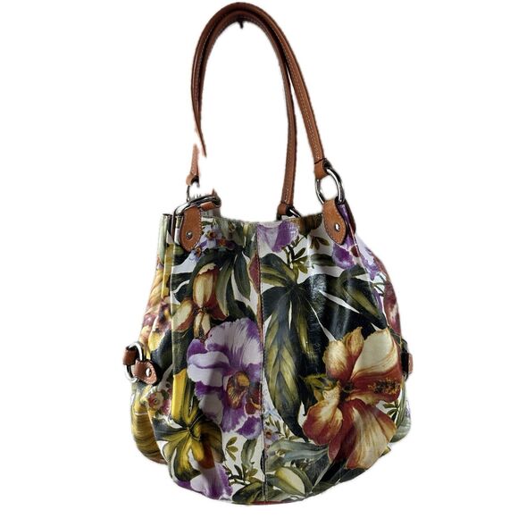Maurizio Taiuti Handbags - Maurizio Taiuti Tropcial Floral Italian Soft Genuine Leather Hobo Bag